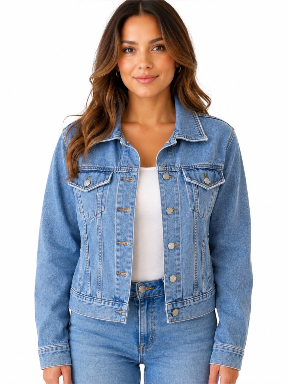 Boston Proper Distressed Denim Trucker Jacket Blue Size 12